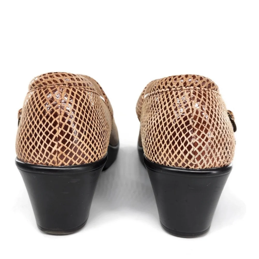 Alegria Harper Burnished Tan & Brown Textured Snake Print Mary-Jane Clog Loafers